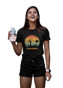Halloween graveyard - text illustration graphic - Printed Tees for Women's - designed for Halloween