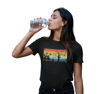 Church and graveyard - Printed Tees for Women's -designed for Halloween