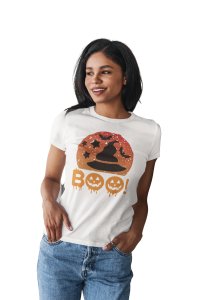 Boo - Printed Tees for Women's -designed for Halloween