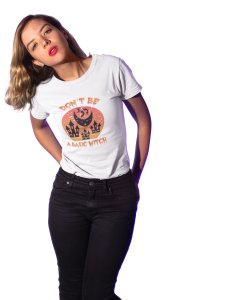 Don't be a basic, moon and house - Printed Tees for Women's -designed for Halloween