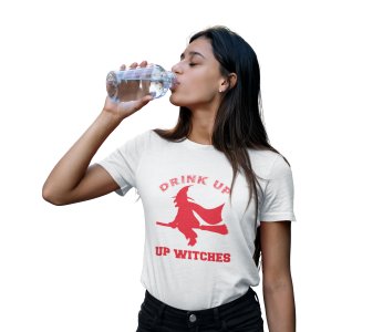 Drink up witches, flying witch Halloween- Printed Tees for Women's -designed for Halloween