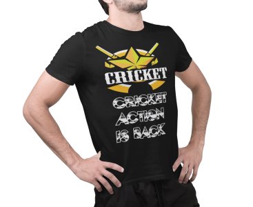 Cricket Action is back - Black - Printed - Sports cool Men's T-shirt