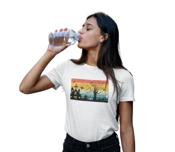 church and graveyard - Printed Tees for Women's -designed for Halloween