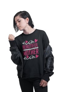 Beautiful mother-printed family themed cotton blended half-sleeve t-shirts made for women (black)