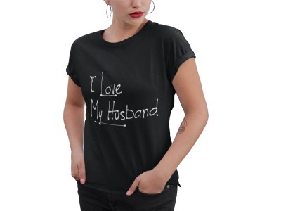 Love my-printed family themed cotton blended half-sleeve t-shirts made for women (black)