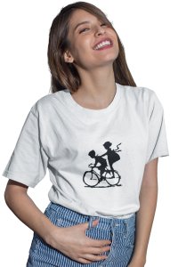 Kids printed-printed family themed cotton blended half-sleeve t-shirts made for women (white)