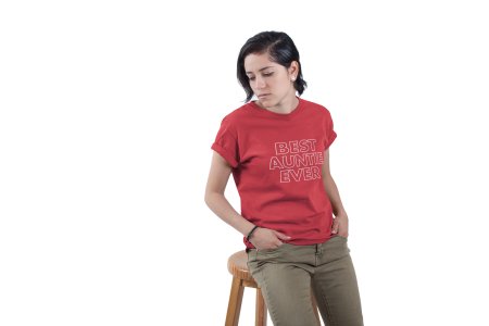 Best auntie -printed family themed cotton blended half-sleeve t-shirts made for women (red)