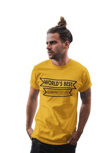 World's best uncle -printed family themed cotton blended half-sleeve t-shirts made for men (yellow)