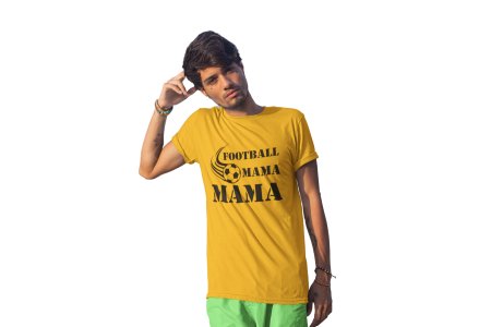 Football Mama -printed family themed cotton blended half-sleeve t-shirts made for men (yellow)