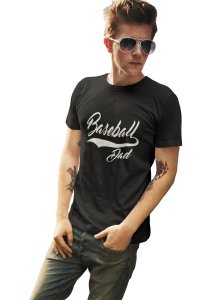 Baseball dad -printed family themed cotton blended half-sleeve t-shirts made for men (black)