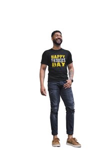 Happy fathers day -printed family themed cotton blended half-sleeve t-shirts made for men (black)