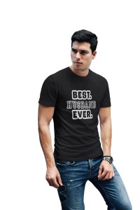 Husband -printed family themed cotton blended half-sleeve t-shirts made for men (black)