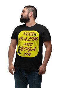 Keep calm and yoga on - Black - Comfortable Yoga T-shirts for Yoga Printed Men's T-shirts (Small, White)