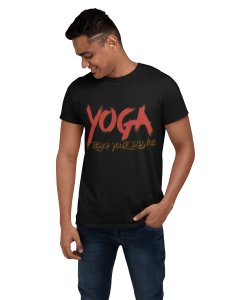Yoga Reach your balance - Black - Comfortable Yoga T-shirts for Yoga Printed Men's T-shirts (Medium, Black)