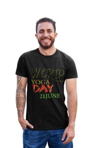 Yoga Day 21st June - Black - Comfortable Yoga T-shirts for Yoga Printed Men's T-shirts (Small, Black)