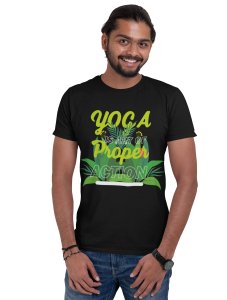 Yoga is Art of Proper Action - Black - Comfortable Yoga T-shirts for Yoga Printed Men's T-shirts (Medium, Black)