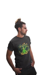 A Man's Shadow Is Sitting In front Of Om Symbol, (BG Green), Round Neck Tshirt - Clothes for Yoga Lovers - Suitable For Regular Yoga Going People - Foremost Gifting Material for Your Friends and Close Ones