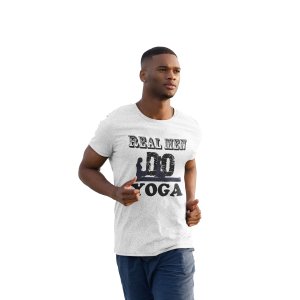 Real men do Yoga - White - Comfortable Yoga T-shirts for Yoga Printed Men's T-shirts (Small, White)