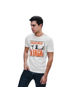 Relax with yoga - White - Comfortable Yoga T-shirts for Yoga Printed Men's T-shirts White