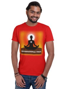 International Yoga Meditation - Red - Comfortable Yoga T-shirts for Yoga Printed Men's T-shirts White