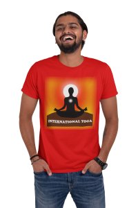 International Yoga Meditation - Red - Comfortable Yoga T-shirts for Yoga Printed Men's T-shirts White
