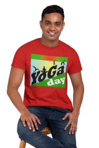 Yoga Day green - Red - Comfortable Yoga T-shirts for Yoga Printed Men's T-shirts (Small, Red)