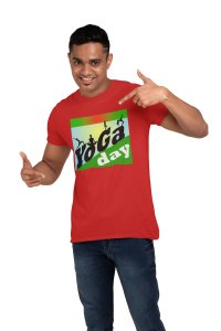 Yoga Day green - Red - Comfortable Yoga T-shirts for Yoga Printed Men's T-shirts (Small, Red)