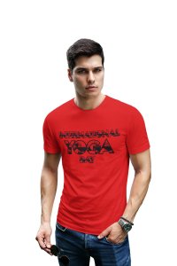 International yoga day Black and white - Red - Comfortable Yoga T-shirts for Yoga Printed Men's T-shirts (Small, Red)