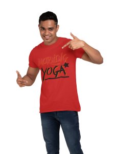 Morning Yoga Red and Black - Red - Comfortable Yoga T-shirts for Yoga Printed Men's T-shirts (Medium, Red)