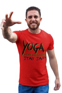 Yoga Stay healthy Stay safe - Red - Comfortable Yoga T-shirts for Yoga Printed Men's T-shirts (Medium, Red)
