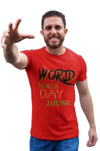 Yoga Day 21st June - Red - Comfortable Yoga T-shirts for Yoga Printed Men's T-shirts (Large, Red)