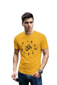 Om - Yellow - Comfortable Yoga T-shirts for Yoga Printed Men's T-shirts (Large, Yellow)