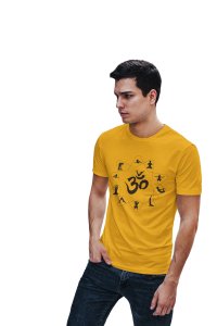 Om - Yellow - Comfortable Yoga T-shirts for Yoga Printed Men's T-shirts (Large, Yellow)