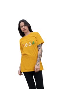 Yoga Text In Orang White And Green-Yellow-Clothes for Yoga Lovers- Red - Suitable For Regular Yoga Going People - Foremost Gifting Material for Your Friends