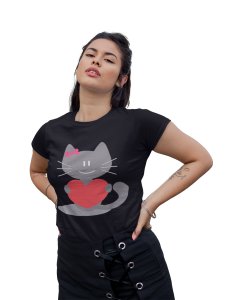 Heart Gifting Cat Printed T-Shirts