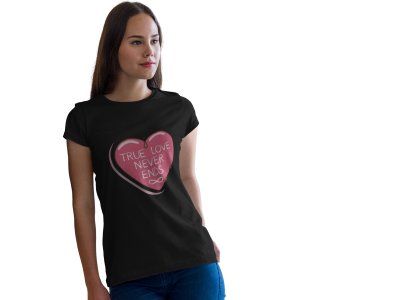 Ture Love Never Ends - Printed Heart with Cute Designs Black- Printed -T-Shirts