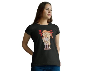 Couple Girl Surprising Boy Black -Printed T-Shirts