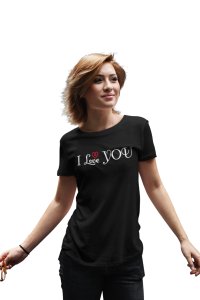 I Love You (BG white) Girls Black-Printed T-Shirts