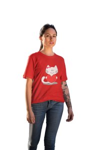 Cute Kitty Red-Printed T-Shirts