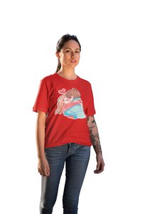 Cute Couple Kissing Red-Printed T-Shirts