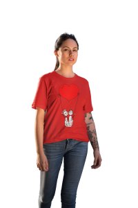 Heart Hot Balloon Couple Red- Printed T-Shirts