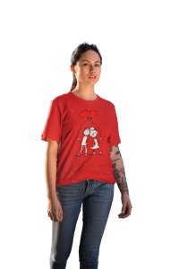 Couple Holding Heart Balloons Red- Printed T-Shirts