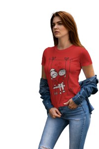 Cute Couple Holding Hands On A Swing for Women Red -Printed T-Shirts