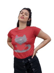 Heart Gifting Cat Red-Printed T-Shirts