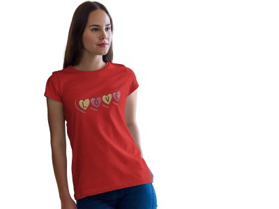 Love - Printed Heart with Cute Designs Red -Printed T-Shirts