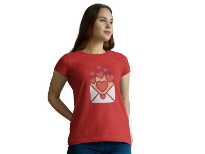 Printed Heart by Mail with Cute Designs Red -Printed T-Shirts