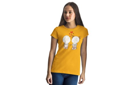 Couple Holding Hands Cute Printed Yellow T-Shirts