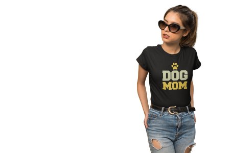 Dog mom Yellow And White Text-Black-printed cotton t-shirt - comfortable, stylish