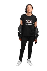 Dog grandma -Dogs Paw-Black-printed cotton t-shirt - comfortable, stylish