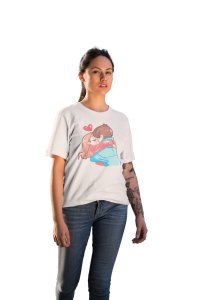 Cute Couple Kissing WhitePrinted T-Shirts